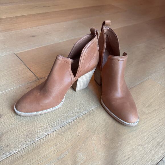 JEFFREY CAMPBELL Rosalee Tan Boots Sz 7.5 Leather Slip On Stacked Block Heel - Picture 4 of 8